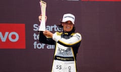 Jamie Chadwick celebrates after winning at Circuit Paul Ricard this season