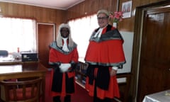 Justice David Lambourne, pictured with Sir John Baptist Muri, former chief j justice of the High Court of Kiribati in 2019