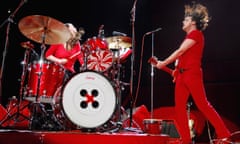 White Stripes in Concert - July 24, 2007<br>NEW YORK - JULY 24: Musicians Meg White and Jack White of the White Stripes performing at Madison Square Garden on July 24th, 2007 in New York City. (Photo by Stephen Lovekin/WireImage)