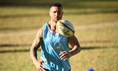 Wallabies fly-half Quade Cooper watches a ball while training ahead of the Rugby World Cup 2023