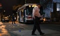 Police respond to a deadly shooting on a SEPTA bus in South Philadelphia on Tuesday, March 5, 2024. A passenger shot aboard the bus has died from his wounds, marking the third time in three days that someone was killed while riding, entering or leaving a SEPTA bus. (Heather Khalifa/The Philadelphia Inquirer via AP)