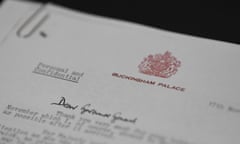 A Buckingham Palace letterhead on a letter to the governor general