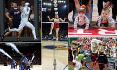 The pleasures of in-game entertainment. Clockwise from top left: The Freeze, Red Panda, baby races, the Nationals’ presidents’ race; t-shirt cannons. 