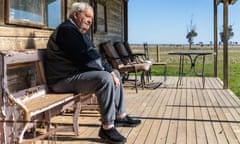 Plains Wanderer Sanctuary owner Bill McGillivray on the porch of the old shearers' quarters on his property in Gunbower, Victoria, Australia. 2 July 2024.