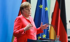 Merkel speaks to the media after the video conference with other EU leaders.