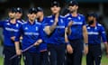 England’s Ben Stokes, clapping, and Eoin Morgan, holding stump, celebrate after victory in the third one day international at Trent Bridge.