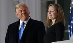 Amy Coney Barrett with Donald Trump after being sworn on to the court in October 2020.