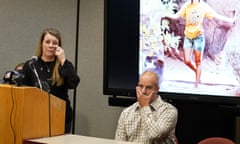 Gabby Petito's mother, Nichole Schmidt, speaks during a news conference as her husband, Jim Schmidt, looks on, on 3 November, in Salt Lake City. 