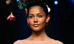 FASHION-INDIA-LAKME-DOODLAGE<br>A model presents a creation by fashion label 'Doodlage' during the Lakmé Fashion Week x FDCI, in Mumbai on March 9, 2023. (Photo by Sujit JAISWAL / AFP) / -- IMAGE RESTRICTED TO EDITORIAL USE - STRICTLY NO COMMERCIAL USE -- (Photo by SUJIT JAISWAL/AFP via Getty Images)