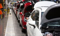 A car assembly line at the Vauxhall car factory in Ellesmere Port.