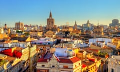 Aerial view of the old town in Valencia from Serranos