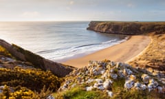 sunrise over the secluded beach at Barafundle Bay, Pembrokeshire