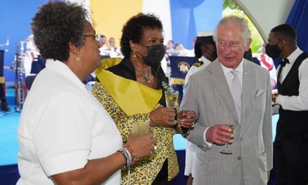 Mia Mottley with Sandra Mason and Prince Charles.