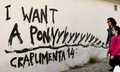 ‘Signed: The People’ … graffiti in Athens referring to a horseback event in Documenta.