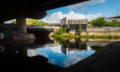 A view of the canal network below Spaghetti Junction in Birmingham