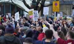 Protesters outside Stoke Newington police station after the teenager’s story came to light.