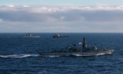 HMS Portland tracking the Russian warship Admiral Gorshkov and a cargo ship in the North Sea