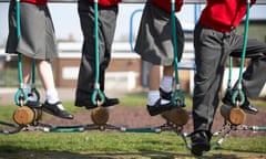 Close Up Of Elementary School Pupils On Climbing Equipment