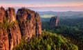 Glowing stones<br>Morning view Schrammsteine rock formation in Saxony Switzerland.