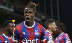 Wilfried Zaha celebrates scoring for Crystal Palace against Brentford in August 2022