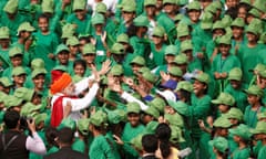 India’s prime minister Narendra Modi, with schoolchildren in Delhi, 2018.