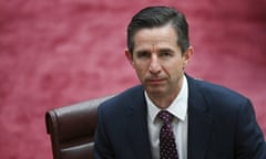The Leader of the Opposition in the Senate Simon Birmingham reacts after a division on second reading of the Territory Rights Bill in the Senate at Parliament House in Canberra, Thursday, November 24, 2022. (AAP Image/Lukas Coch) NO ARCHIVING
