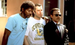 'Samuel L Jackson on the set of Pulp Fiction with John Travolta and Harvey Keitel.