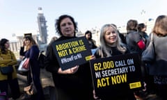 Derry Girls actors Siobhan McSweeney (left) and Nicola Coughlan take part in the abortion protest in central London