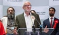 UK General Election - Election count in London<br>epa11458193 Jeremy Corbyn (C) gives a speech after being declared winner of the North Islington Parliamentary seat, in London, Britain, 05 July 2024. Britons went to the polls on 04 July 2024 to elect new members of Parliament following the call by Britain's Prime Minister Sunak for a snap election. EPA/JON ROWLEY