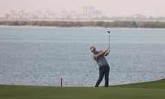 Luke Donald plays a shot during the first round of the Abu Dhabi Championship