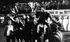 Manchester City celebrate with the European Cup Winners Cup trophy