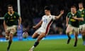 Marcus Smith kicks the ball into touch to secure victory at Twickenham.