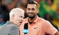 John McEnroe interviews Nick Kyrgios on court at the Australian Open in 2020