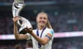 Time to revel in it a bit … Leah Williamson of England celebrates with the trophy during the UEFA Women's Euro 2022 final.