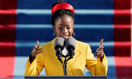 Amanda Gorman reads her work during the 59th presidential inauguration at the US Capitol in Washington