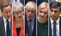 Composite of five Tory prime ministers: David Cameron, Theresa May, Boris Johnson, Liz Truss and Rishi Sunak Composite: PA/EPA/Getty