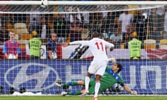 Ashley Young’s penalty hits the crossbar against Italy in Euro 2012.