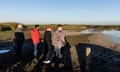 Members of the Victorian parliamentary inquiry into duck hunting visit Lake Connewarre state game reserve in Melbourne in April 2023