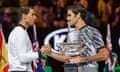 Rafael Nadal congratulates Roger Federer after the Swiss player's Australian Open final triumph