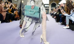 A model walks the runway at a Mulberry show