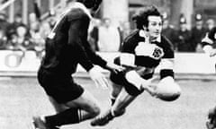 Gareth Edwards with the ball during the Barbarians v the All Blacks game at Cardiff Arms Park, 1973.