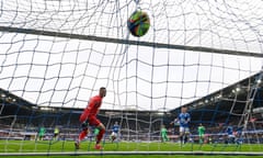 FBL-FRA-LIGUE1-STRASBOURG-STETIENNE<br>Strasbourgs French forward Kevin Gameiro (R) scores a goal past Saint-Etienne's French goalkeeper Stefan Bajic (L) during the French L1 football match between RC Strasbourg Alsace and AS Saint-Etienne at Stade de la Meinau in Strasbourg, eastern France on October 17, 2021. (Photo by SEBASTIEN BOZON / AFP) (Photo by SEBASTIEN BOZON/AFP via Getty Images)