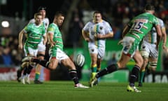 Handré Pollard kicks the ball upfield against Northampton