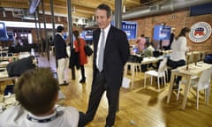 U.S. Rep. Mark Sanford, R-S.C., speaks to the media before the CBS News Republican presidential debate at the Peace Center, Saturday, Feb. 13, 2016, in Greenville, S.C. (AP Photo/Mike Stewart)