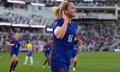 USA’s Lindsey Horan celebrates after scoring the opening goal of the W Gold Cup final against Brazil