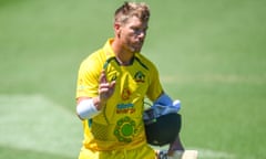 A disappointed David Warner walks off after being dismissed for 94 in Australia’s loss to Zimbabwe in game three of the ODI series held in Townsville.