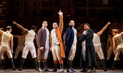 The London cast of Hamilton, with Reuben Joseph as Hamilton alongside Waylon Jacobs, Jake Halsey-Jones and Emile Ruddock.