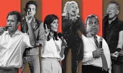composite pic of Vivek Ramaswamy, the Killers, Nikki Haley, Dolly Parton, Chris Christie and Bruce Springsteen