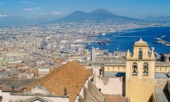 Naples Italy View over city and bay of Naples Mount Vesuvius volcano behind<br>ABHFR1 Naples Italy View over city and bay of Naples Mount Vesuvius volcano behind