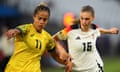 Mary Fowler competes for the ball as the Matildas faced Germany in their Paris 2024 opener